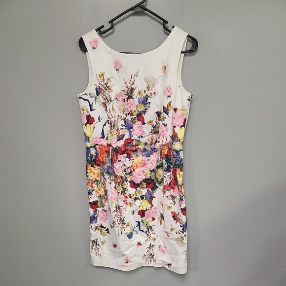 Talbots Cape Bouquets White Floral Sleeveless Sheath  Muni Dress Size 8P - Picture 1 of 8